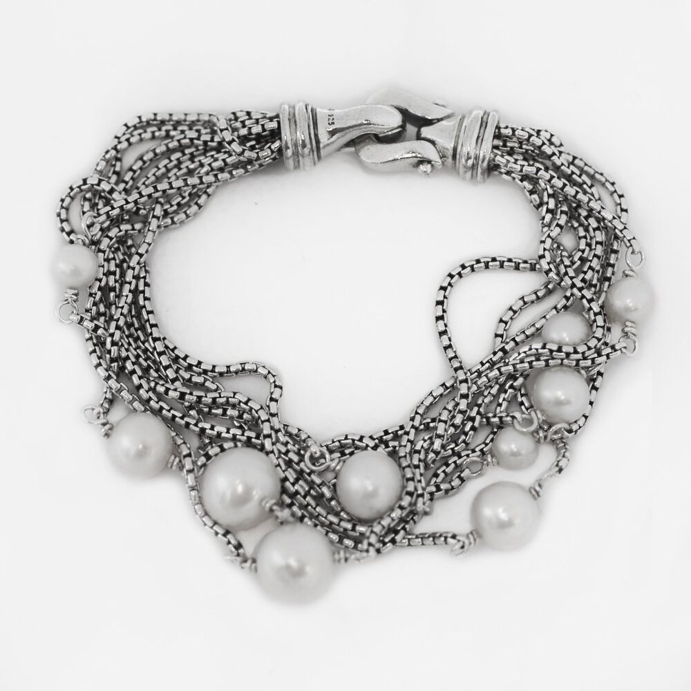 David Yurman 925 Silver Pearl Multi-strand Box Chain Bracelet